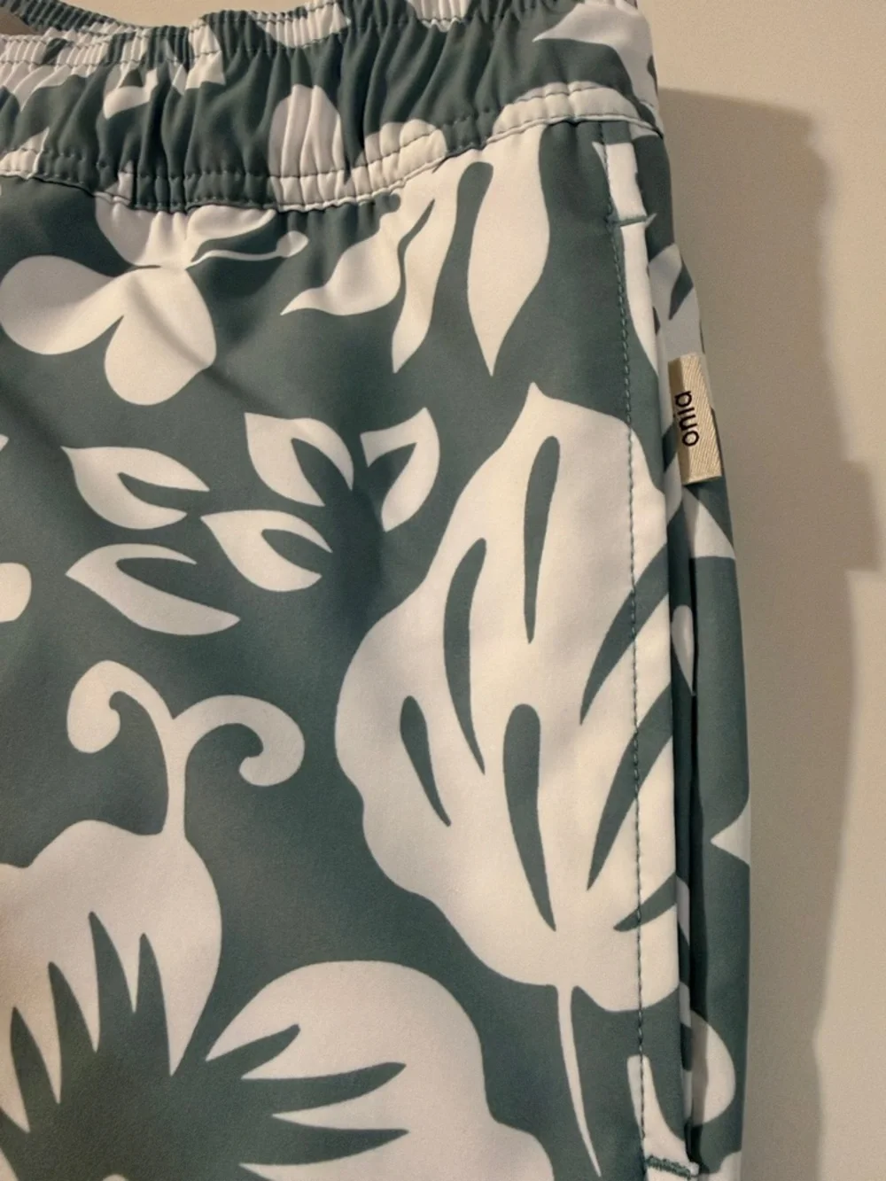 Onia Teal and White Floral Swim Board Shorts